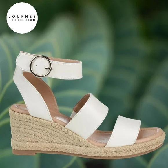 NEW JOURNEE COLLECTION White Norra Espadrille Wedge Sandals, 10M - Picture 2 of 12